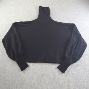 Pink Rose Knit Sweater Womens Medium Black Ribbed Rayon Raglan Sleeve Turtleneck